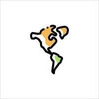 A map of the world with a green and orange outline vector
