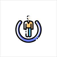 A man is standing in a circle with a blue and orange outline vector