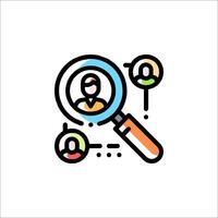 A magnifying glass icon with people in the background vector
