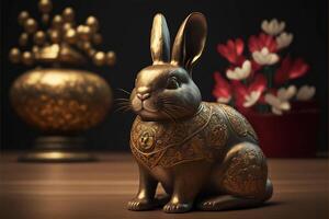 Happy chinese new year 2023 year of the rabbit zodiac sign, asian elements gold. . photo