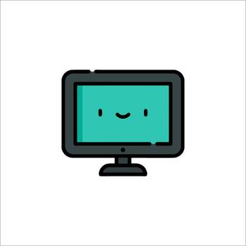 un computadora monitor con un sonriente cara en eso vector