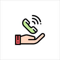 A hand holding a phone icon on a white background vector