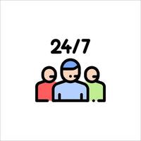 A group of people are sitting around a table with the words 24 7 vector