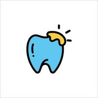 Tooth with a yellow spot on it, with a yellow light shining on it vector