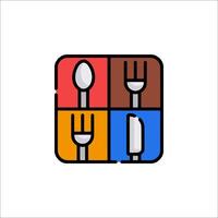 A colorful icon of a fork, spoon and knife vector