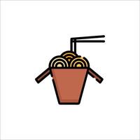 A bowl of noodles with chopsticks and a straw vector