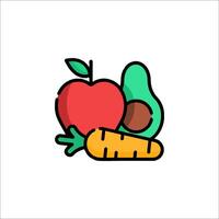 A fruit and vegetable icon with an apple, avocado and carrot vector