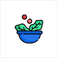 A bowl of spinach and berries in a flat line style vector