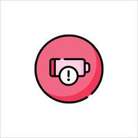A pink battery icon with a red circle vector