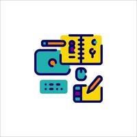 A colorful icon of a notebook, pen, and other items vector