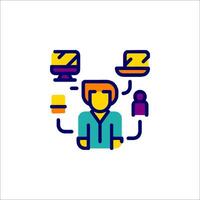 A person with a computer and other icons vector