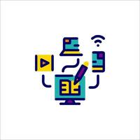 A computer with a pen and a phone on it vector