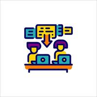 A logo for a website that shows two people working on computers vector