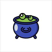A cartoon cauldron with eyes and a green face vector