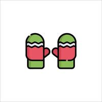 Two mittens are shown in a line style vector