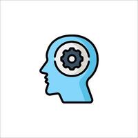 A blue icon of a head with a gear in it vector