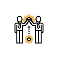 Two people holding hands with gears on their hands vector