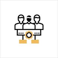 A group of people sitting at a table with a clock vector