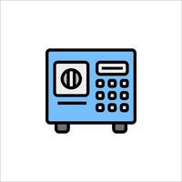 A blue and white icon of a computer vector