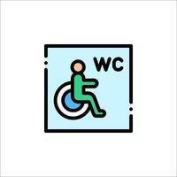 A person in a wheelchair is sitting on a toilet with the word wc in the background vector