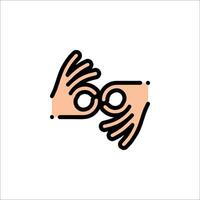 Two hands holding a pair of glasses icon vector