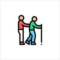 Two people are walking with a cane vector
