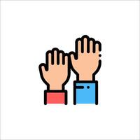 Two hands raised up in the air with one hand on top vector