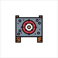A red and white icon of a gun on a table vector