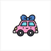 A pink car with a blue bow on the front vector