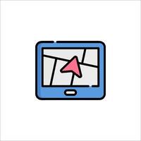 A map icon with a pink arrow pointing to it vector