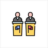 Two people in suits standing on a podium vector
