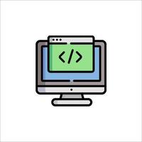 A computer monitor with a code symbol on it vector