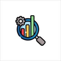 A magnifying glass with a graph and gears vector
