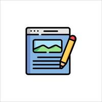 A pencil and a computer screen with a mountain in the background vector