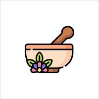 A mortar and pestle icon with a flower vector