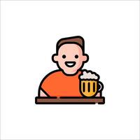 A man with a beer in his hand is sitting at a table vector