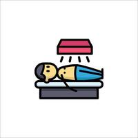A man laying on a table with a light on it vector
