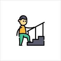 A man is climbing up a staircase in a flat line vector