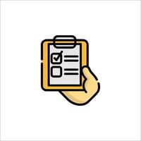 A hand holding a clipboard with a check mark on it vector