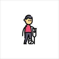 A man with a crutch and a walking stick vector