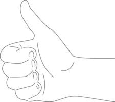 Hand drawn detailed outline image of approval thumb up gesture. vector