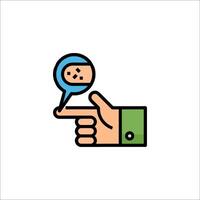 A hand pointing to a magnifying glass icon vector