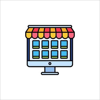 A computer screen with a store front on it vector