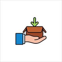 Hand holding a box with an arrow pointing to it vector