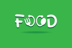 Food word sign logo icon design template with spoon and fork. Creative Food word logo design on green background. vector