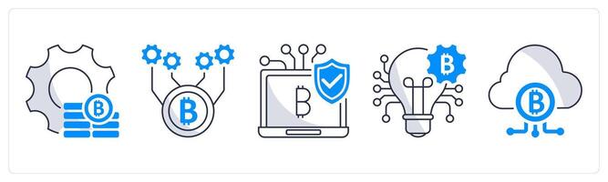 A set of 5 bitcoin icons as money management, bitcoin technology, secure payment gateway vector