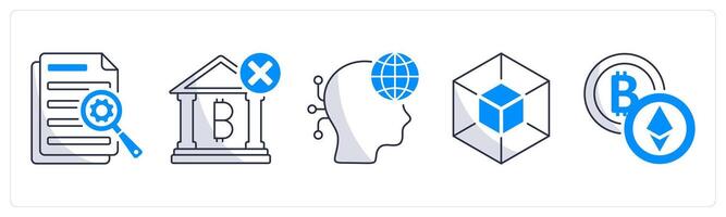A set of 5 bitcoin icons as data, underbanked, digital native vector