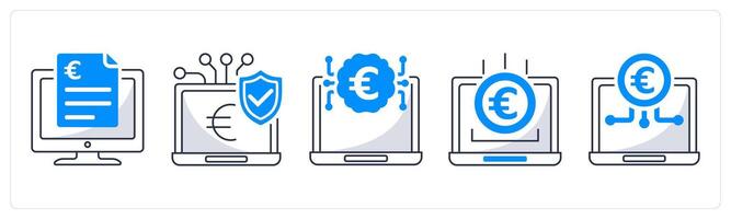 A set of 5 Euro icons as digital contract, secure payment gateway, cognitive computing vector