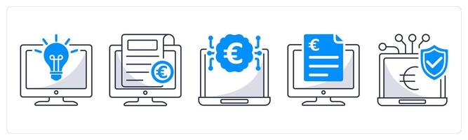 A set of 5 Euro icons as hackathon, crypto news, cognitive computing vector