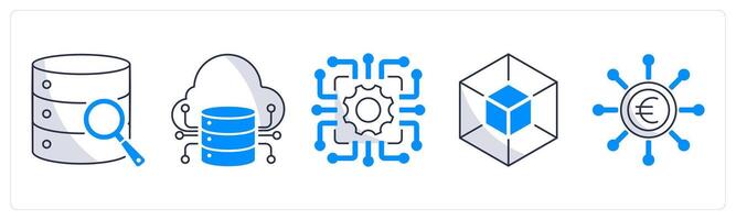 A set of 5 Euro icons as big data analytics, big data, technology vector